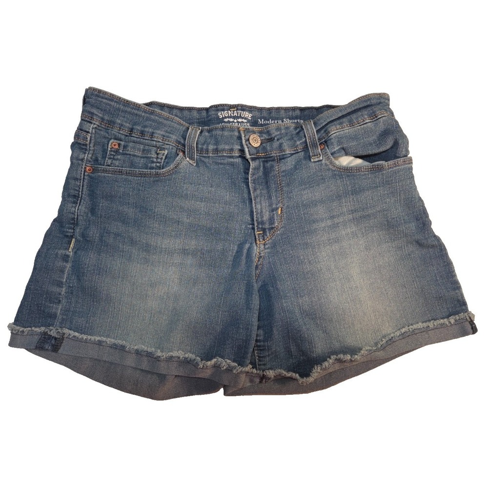 Levi Strauss Signature Mid Rise Modern Bermuda Cuffed Shorts Sze 6 28W Med. Wash